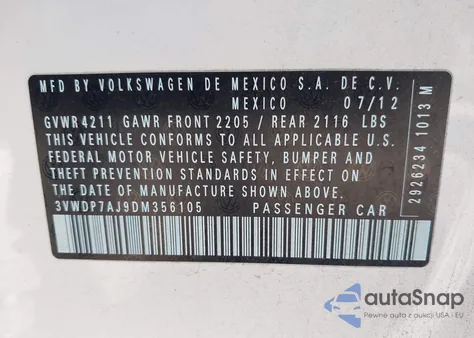 2013 Volkswagen Jetta Se из США, поврежденный, VIN 3VWDP7AJ9DM356105